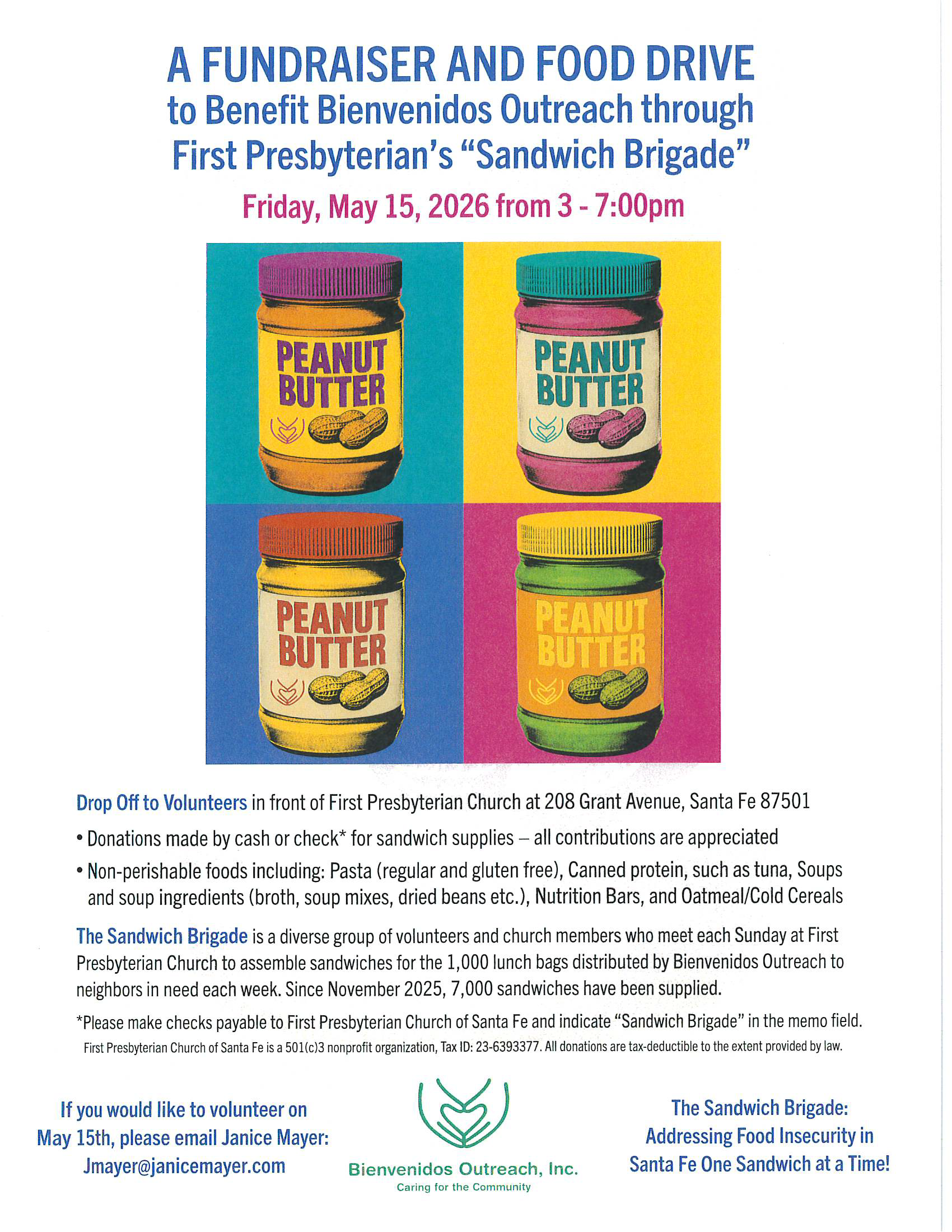 Food Drive and Fundraiser with First Presbyterian "Sandwich Brigade"